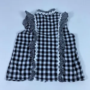 Manoush Blouse Womens 6‎ Black White Gingham Ruffle Sleeveless Button Front thumbnail 8