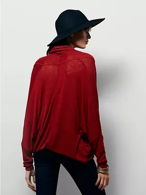 NWT Free People Sheila Hacci Top Mahogany Combo Dark Red Wrap Top Drapey Medium thumbnail 3