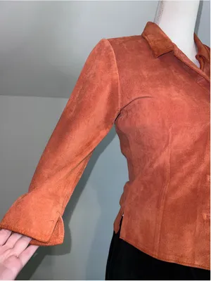 Arden B. Suede Leather Fitted Jacket, Size M, Orange Size M thumbnail 2
