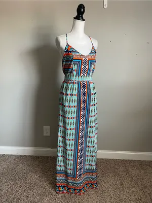 MYAN | Coloful Geo-Print Spaghetti-Strap Maxi Dress Sz thumbnail 4