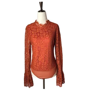 Endless Rose Bodysuit Women Small Orange Lace Cutout‎ Back Long Bel Sleeve NWT thumbnail 3