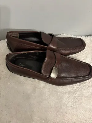Calvin Klein slip on loafer all leather with emblem to side chocolate brown sz 8.5 casual or business  thumbnail 7