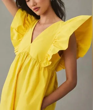 Anthropologie Flutter Sleeve Babydoll Dress, Size XXS thumbnail 3