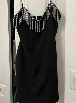 Black Rhinestone Fringe Mini Dress thumbnail 4