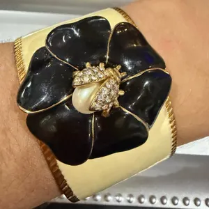 Stella & Dot Retired Kelly Ladybug Flower Enamel Cuff Bracelet Glam Cottage thumbnail 1