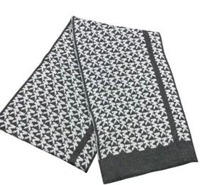 Michael Kors MK Logo Monogram‎ Scarf Gray Knit Fleece Double Sided thumbnail 1
