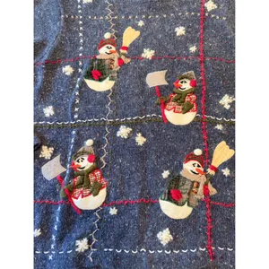Victoria Jones Vtg‎ Snowman Embroidered Blue Angora Blend Sweater S Roll Collar thumbnail 3