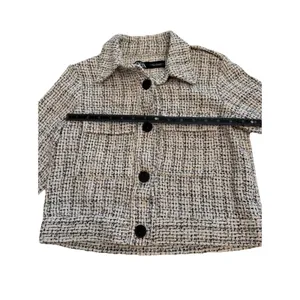 Zara Women's Black/White Tweed Pattern Button Front Collared Pocket Jacket, XS thumbnail 13
