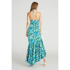 AMUR Blue Green White Edie High Low Tie Neck Floral Gown WOMENS 8 thumbnail 5