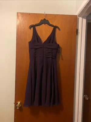 Bill Levkoff Deep Plum V-Neck Midi Dress thumbnail 2