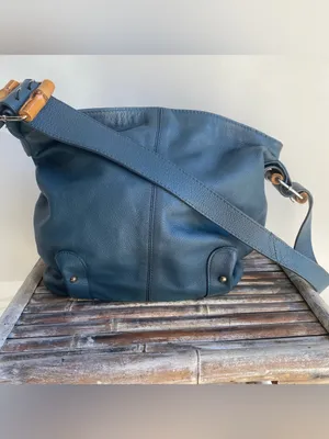 Stone Mountain Osprey blue leather bucket bag shoulder bag bamboo buckles Fall thumbnail 11