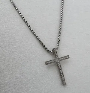CZ Cross Pendant Necklace for Men Women,Streetwear Punk Hip Hop Unisex Style thumbnail 2