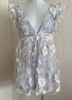 Lucy in the Sky Sheer Embroidered Floral Deep V Babydoll Dress XS thumbnail 1