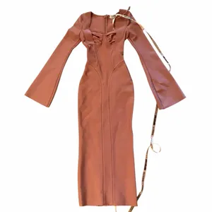New House of CB London BODY Rose Bandage Midi Dress Long sleeve Pink bandage Y2K thumbnail 4