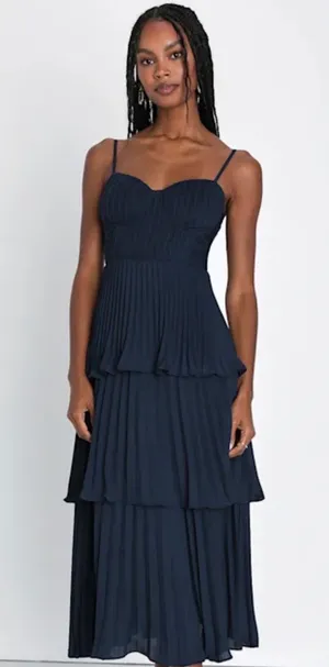 Lulus Cascading Crush Navy Blue Tiered Dress thumbnail 1