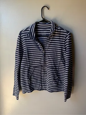 L.L.Bean Navy White Striped Full Zip Jacket Women’s Small Blue Size L thumbnail 2