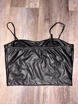 Ambiance Women’s Black Faux Leather Croptop with Adjustable Straps-Med thumbnail 2