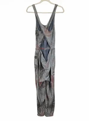 Anthropologie Level 99 Women's Sz M Jumpsuit Gray Chambray Tropical Linen Blend thumbnail 5