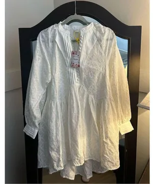NEW White Eyelet Swing tunic Mini Dress Pockets S thumbnail 5