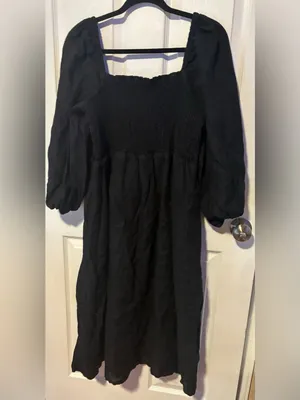 J. Crew Black Smocked Square-Neck Midi Dress with Side Slit thumbnail 4