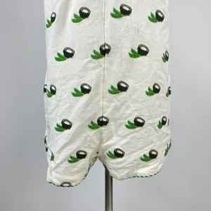 NWOT Farm Rio Linen Blend Coconut Embroidered Romper Green and Ivory Size M thumbnail 10