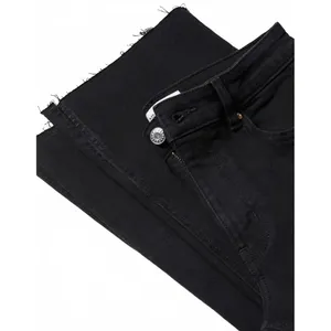 Mango Fray Hem Side Slit Mid Rise Jeans Black Denim NWT Size 6 thumbnail 3
