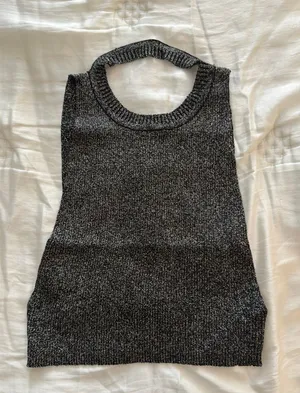 Zara black knit sparkly crop tank top small thumbnail 1