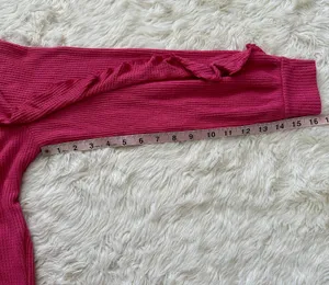 Anthropologie Pilcro Top Ruffled V-Neck Shirt Waffle Knit Raspberry Pink L thumbnail 13