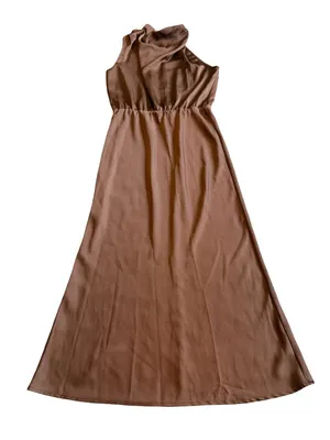 Pretty Garden Brown Sleeveless Satin Dress Midi Length High Neck Size Medium NWT thumbnail 1