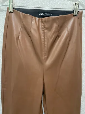 Zara Womens High Waist Faux Leather Leggings Small Ankle Length Brown thumbnail 6