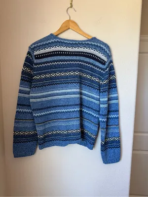 Vintage ERIKA Blue Fair Isle Nordic Zip Cardigan Sweater Ramie Cotton L thumbnail 2
