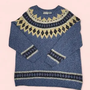 Cute y2k soft wool blend faire isle cozy sweater boucle blue thumbnail 3