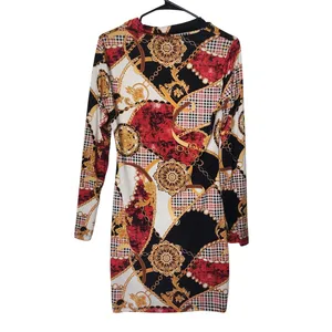Absolutely Love It! Long Sleeve Button Front Bodycon Printed Sheath Dress XL thumbnail 2