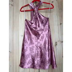 NWT Lulus Got the Key Mauve Satin Floral Jacquard Halter Mini Dress Party Sz M thumbnail 8