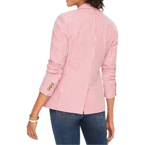 Talbots Size 8 Seersucker Blazer Jacket Coral White 2 Button Notched Collar thumbnail 2
