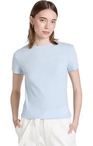 THEORY S Tiny Tee T Shirt Top Slub Organic Cotton Luxury Basic Fitted Baby Blue thumbnail 1