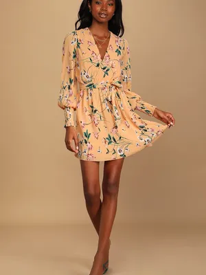 Lulu's For the Perfect Day Orange Floral Print Pleated Mini Dress Size‎ Medium thumbnail 2