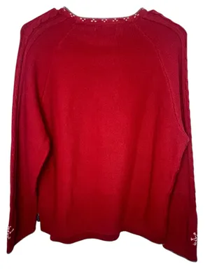 Woolrich Red Lambswool Christmas Pullover Sweater With Embroidered Snowflake thumbnail 6