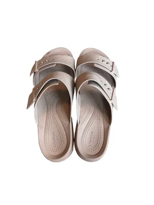 Crocs Taupe Double Buckle Platform Slide Sandals Flatform Comfort Size 8 Women's thumbnail 2