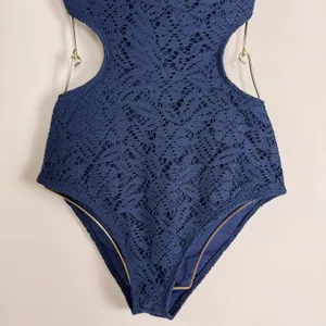 Aerie Navy Blue Crochet Monokini Cutout One Piece Swimsuit‎ Womens Medium Cheeky thumbnail 5