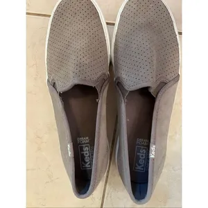 Keds Taupe Double Decker Perforated Suede Slip On Sneaker Women's Size 8 thumbnail 6