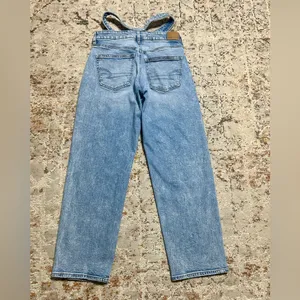 American Eagle Strigid Super Hi rise Baggy Straight Jeans 4 short cut out double waist thumbnail 11