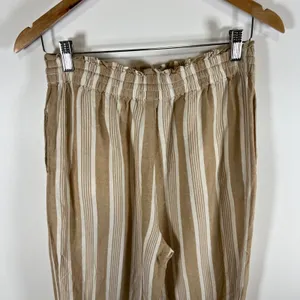 Madewell Striped Wide Leg Paperbag Waist Pants‎ Tan White Drawstring Womens M thumbnail 7
