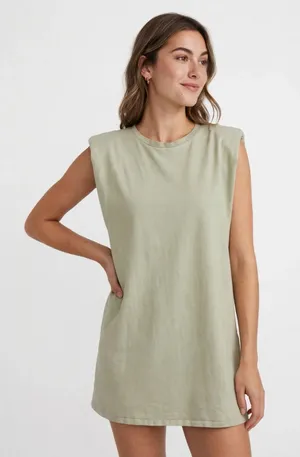 Zara Dress Medium Gray Sleeveless Shoulder Pads Minimal Chic Work thumbnail 1