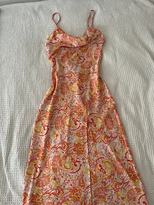Cowl Neck Floral Maxi Dress with slit Orange thumbnail 1