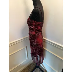Vintage Y2K Candy Rocket Red Black Glitter Floral Asymmetrical Mesh Dress Whimsy thumbnail 5