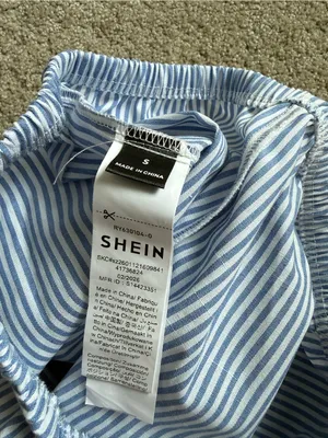 SHEIN Blue & White Striped Athletic Shorts with Red Trim thumbnail 3