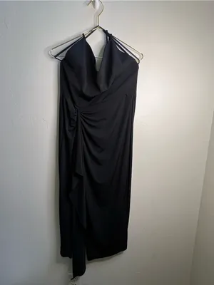 Katie May Ringleader Dress in Black Midi Slit Halter Neck Sleeves Gown NWOT‎ thumbnail 8