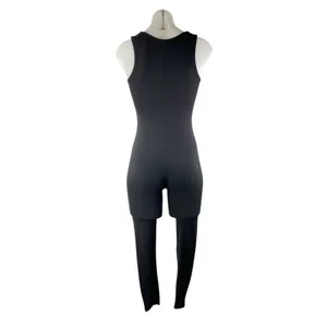 Qinsen Women's Black Sleeveless Square Neck Skinny Activewear Yoga Jumpsuit Sz S thumbnail 2