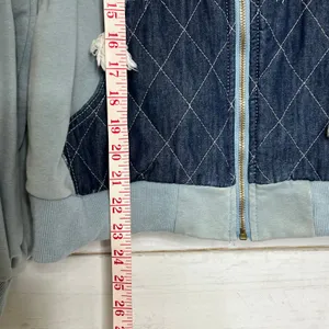 POL Denim Patchwork Hoodie Jacket Women’s Small Blue Gray Zip Up Boho Studded thumbnail 6